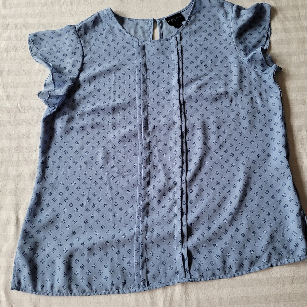 Liz clailborne Blue Ruffle Sleeve Blouse Size XL